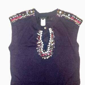 NANETTE LEPORE Women Beaded Black Sleeveless Thin Knit Keyhole Bust Dress